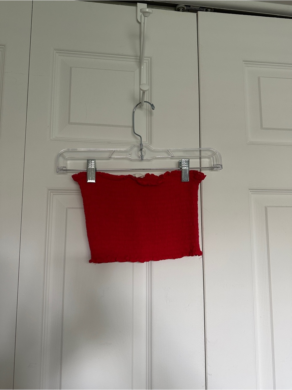 Cotton Candy Red Ribbed Strapless Top